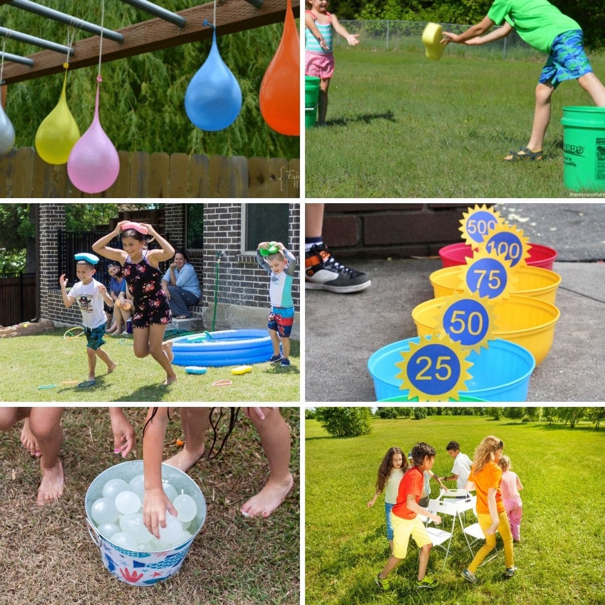 Collage of images of water games for the whole family.