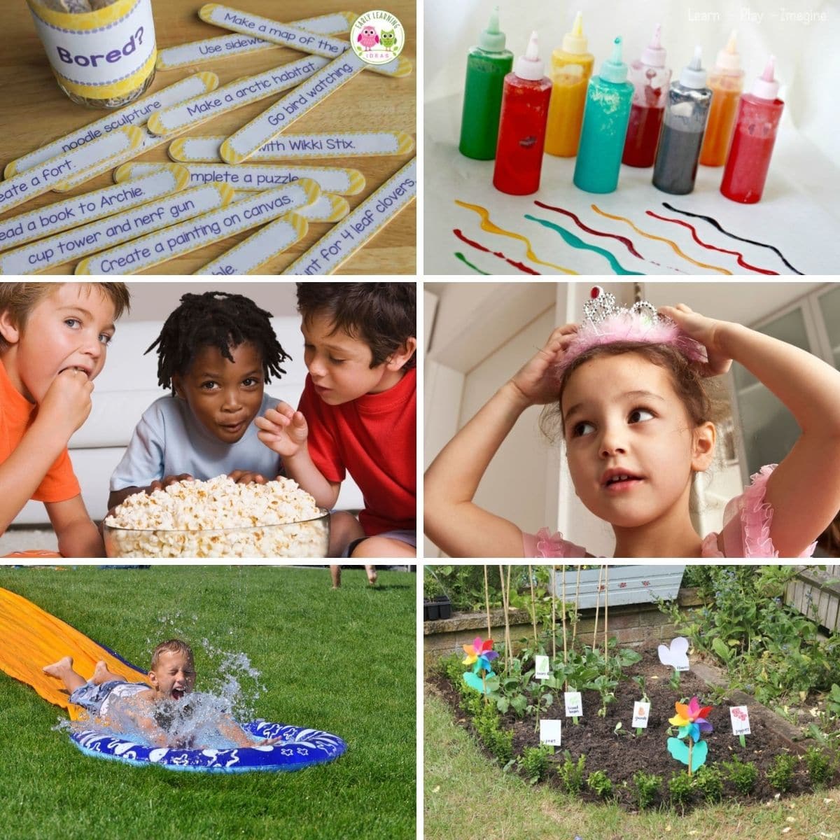 Collage of images of summer activities for kids.
