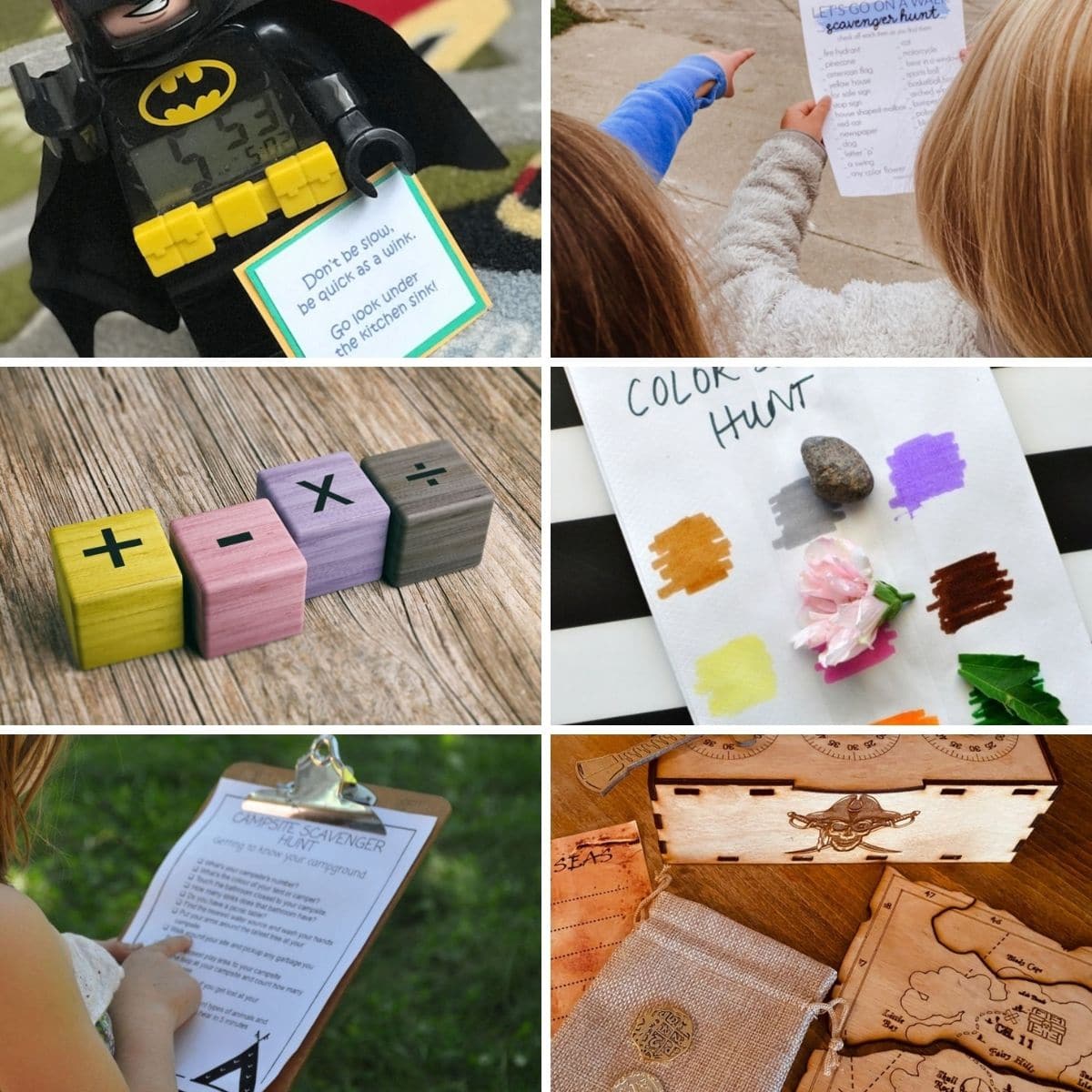Collage of summer scavenger hunt ideas for holiday fun