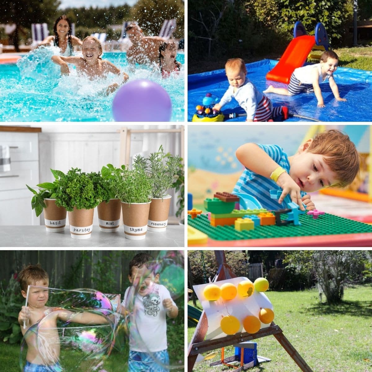 Collage of images of kids playing in summer.
