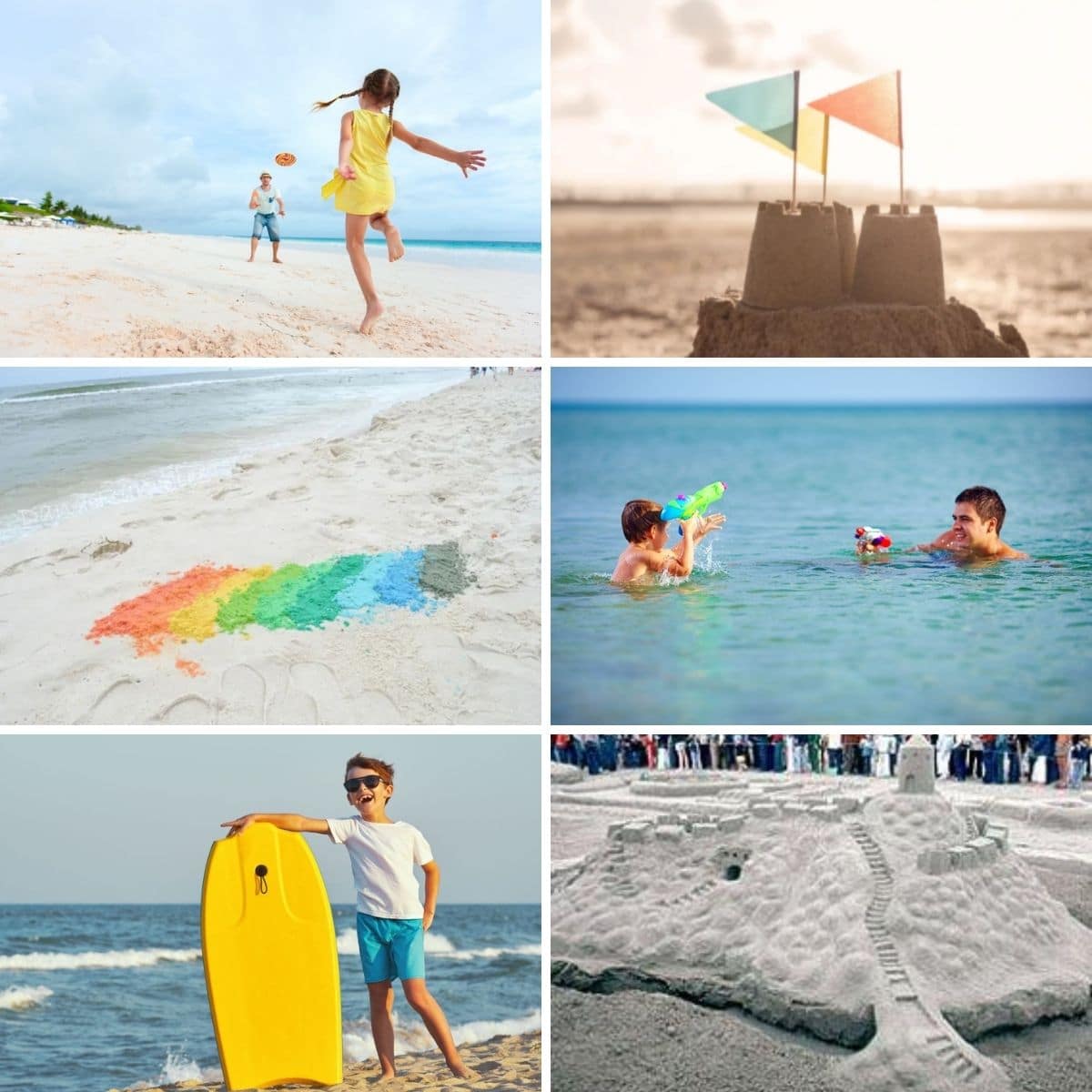 Collage of images of beach activities and games for endless fun