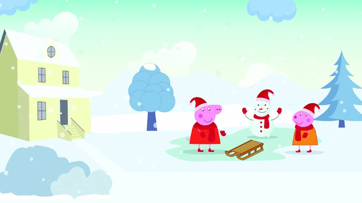 winter scene of peppa pig