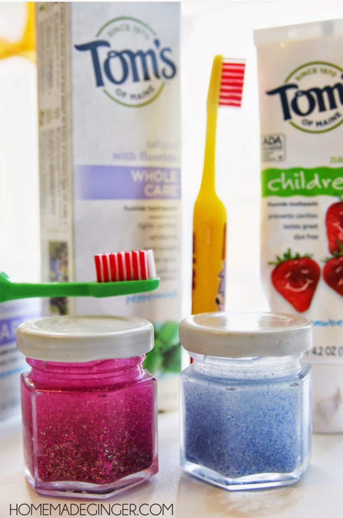 Glitter in a jar and toothbrush