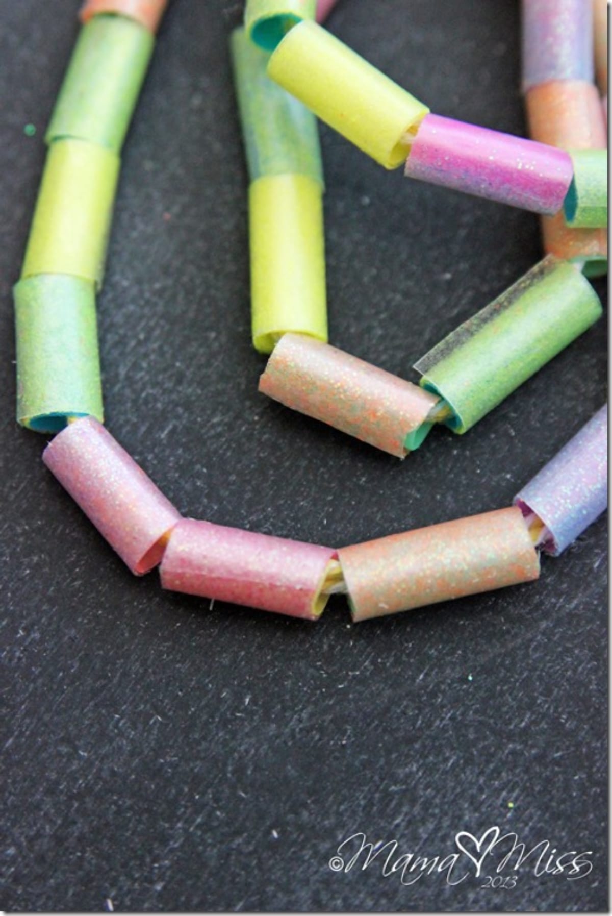 Shiny beads made out of straws