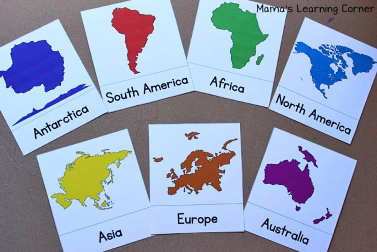 Printable continent cards.
