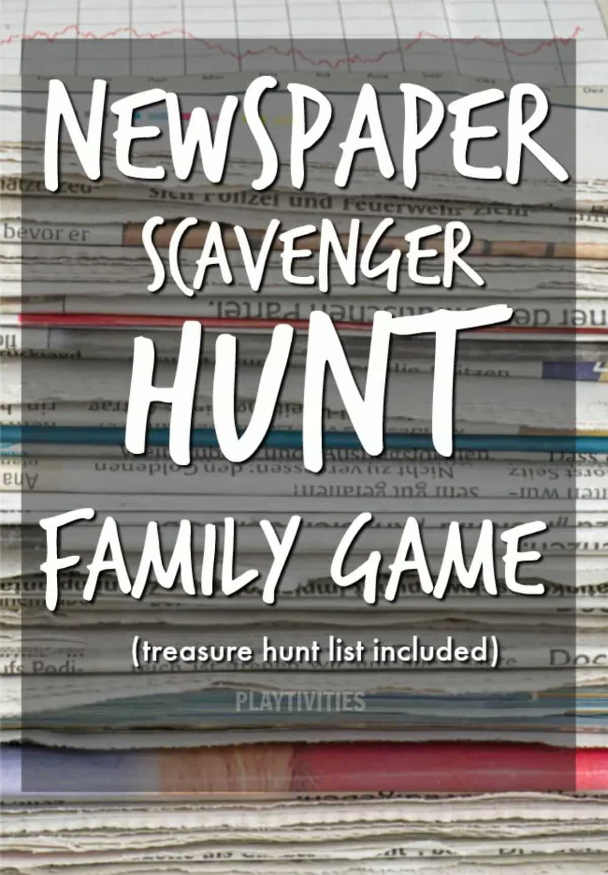 Newspaper scavenger hunt game poster.
