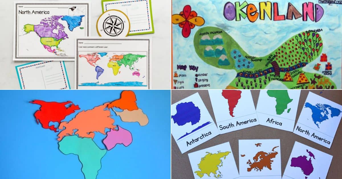 4 images of activities that teach kids geography.