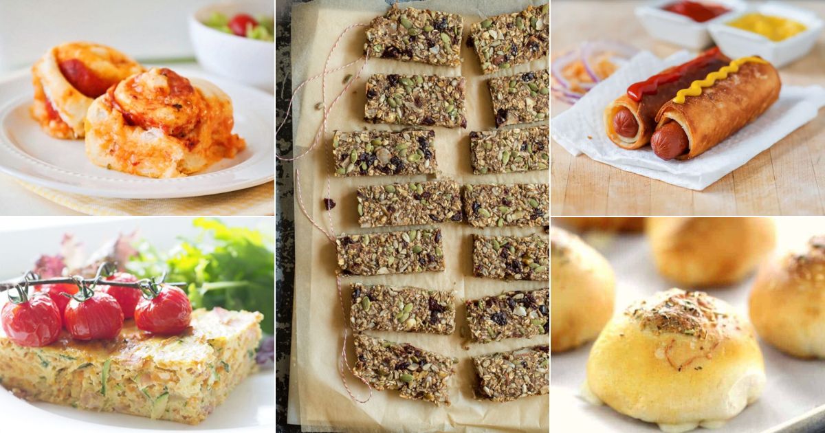 5 images of simple and yummy lunch box recipes for kids.