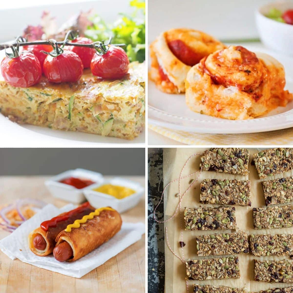 4 images of simple and yummy lunch box recipes for kids.
