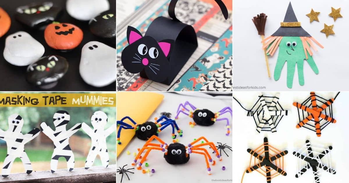 6 images of simple halloween crafts for kids.