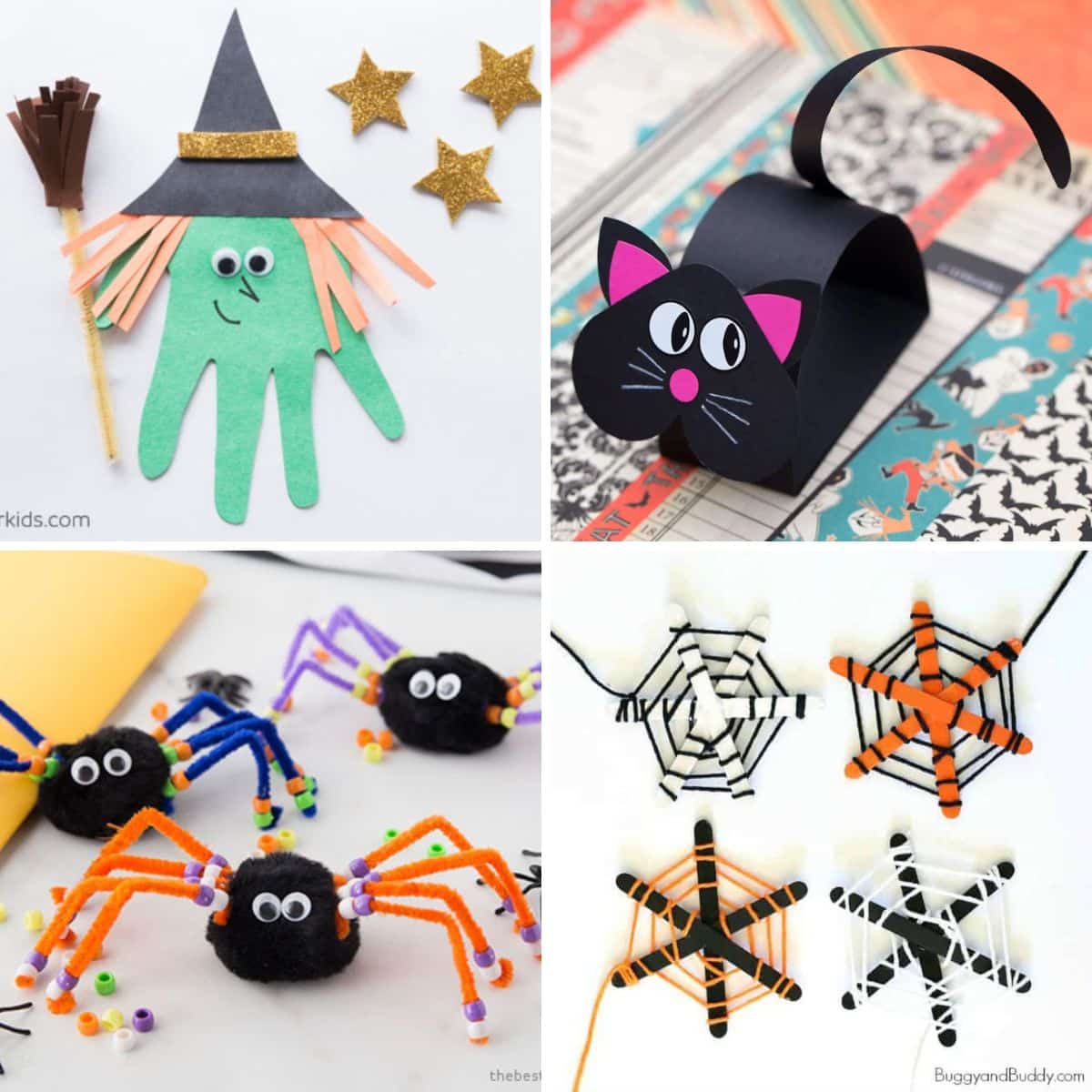 4 images of simple halloween crafts for kids.