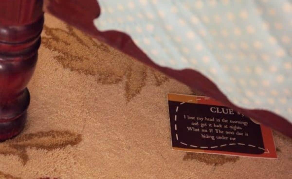 Clue card under bed.