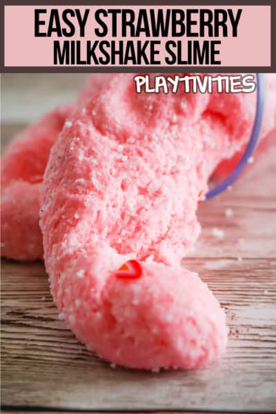 strawberry slime with fake snow with text which reads easy Strawberry Milkshake Slime