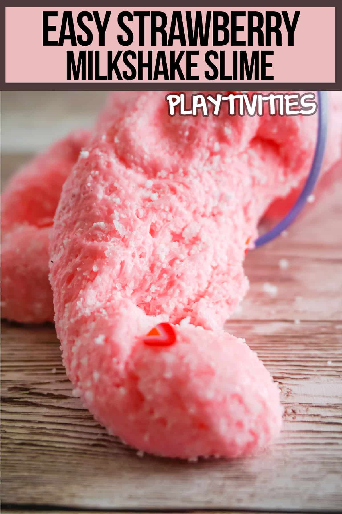 strawberry slime with fake snow with text which reads easy Strawberry Milkshake Slime