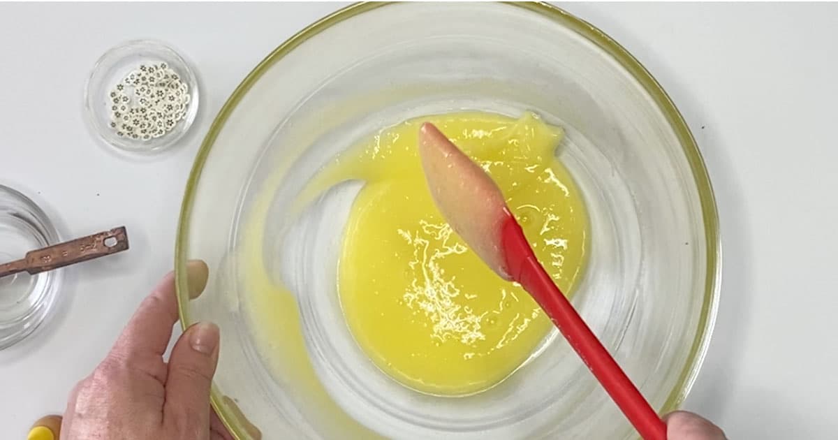 in-process step of making slime for kids with banana smell