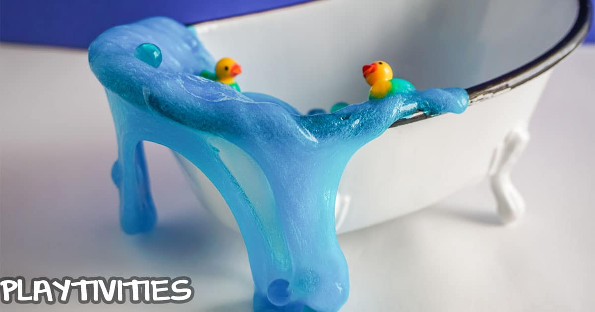 tiny bathtub overflowing with rubber ducky slime