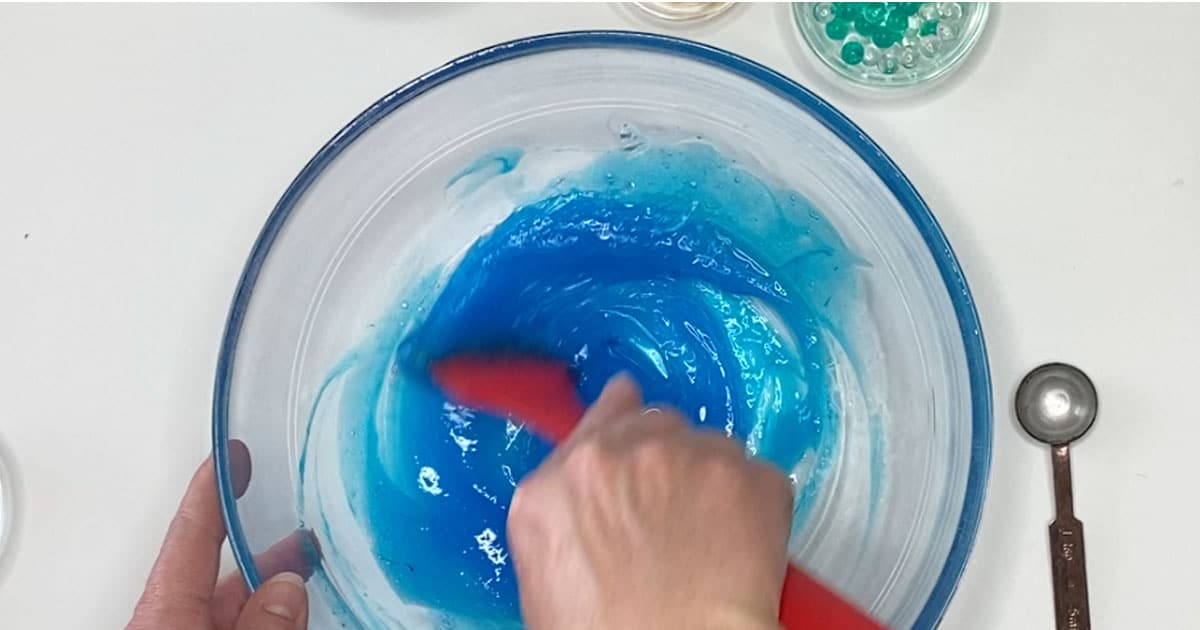 bathtub slime being mixed in a bowl