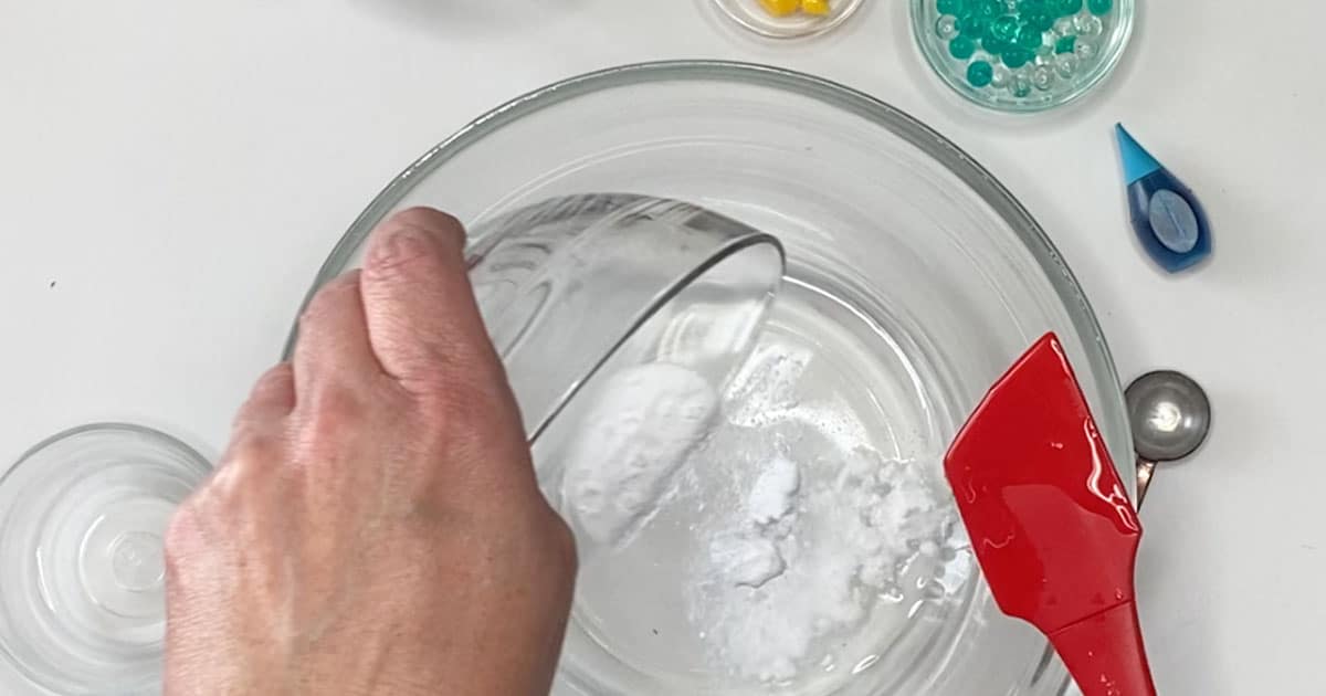 combining ingredients to make rubber ducky slime