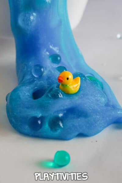 bath and bubble slime with rubber ducks