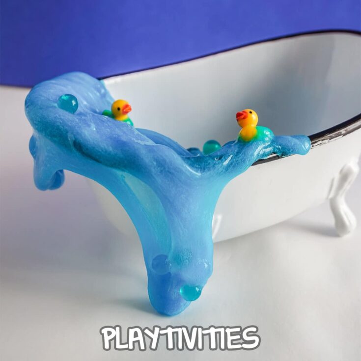 rubber ducky slime in a tiny bathtub