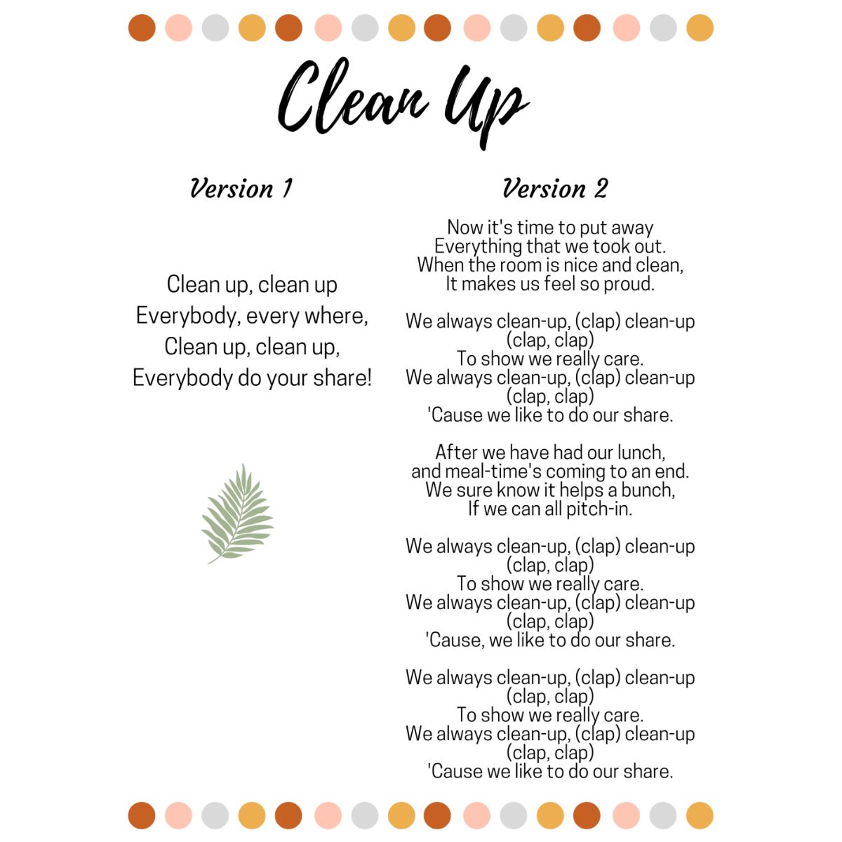Clean Up Song Lyrics On A White Paper