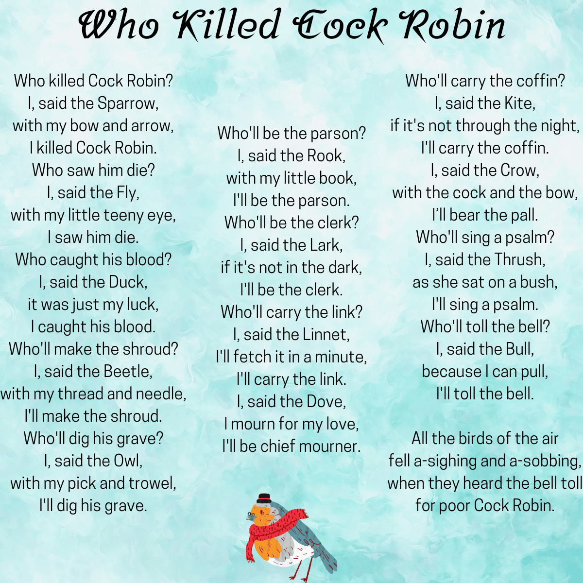 Who Killed Cock Robin Lyrics Printable