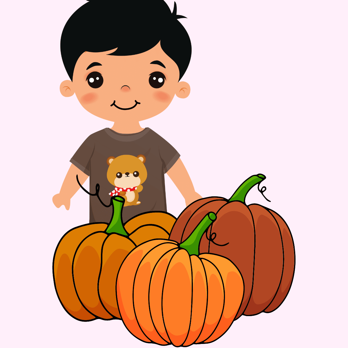Child next to pumpkins digital drawing