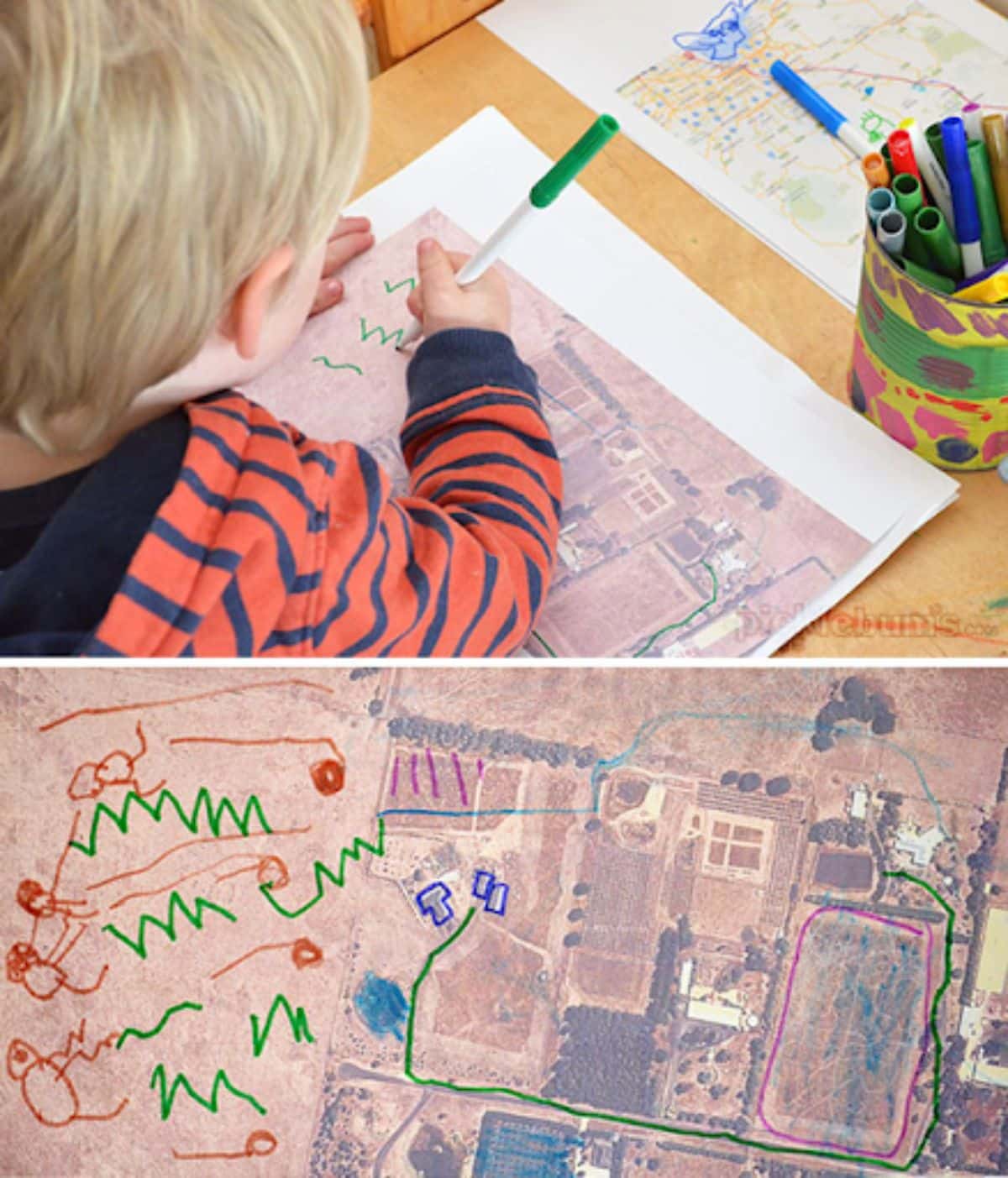 Kid Drawing On A Map