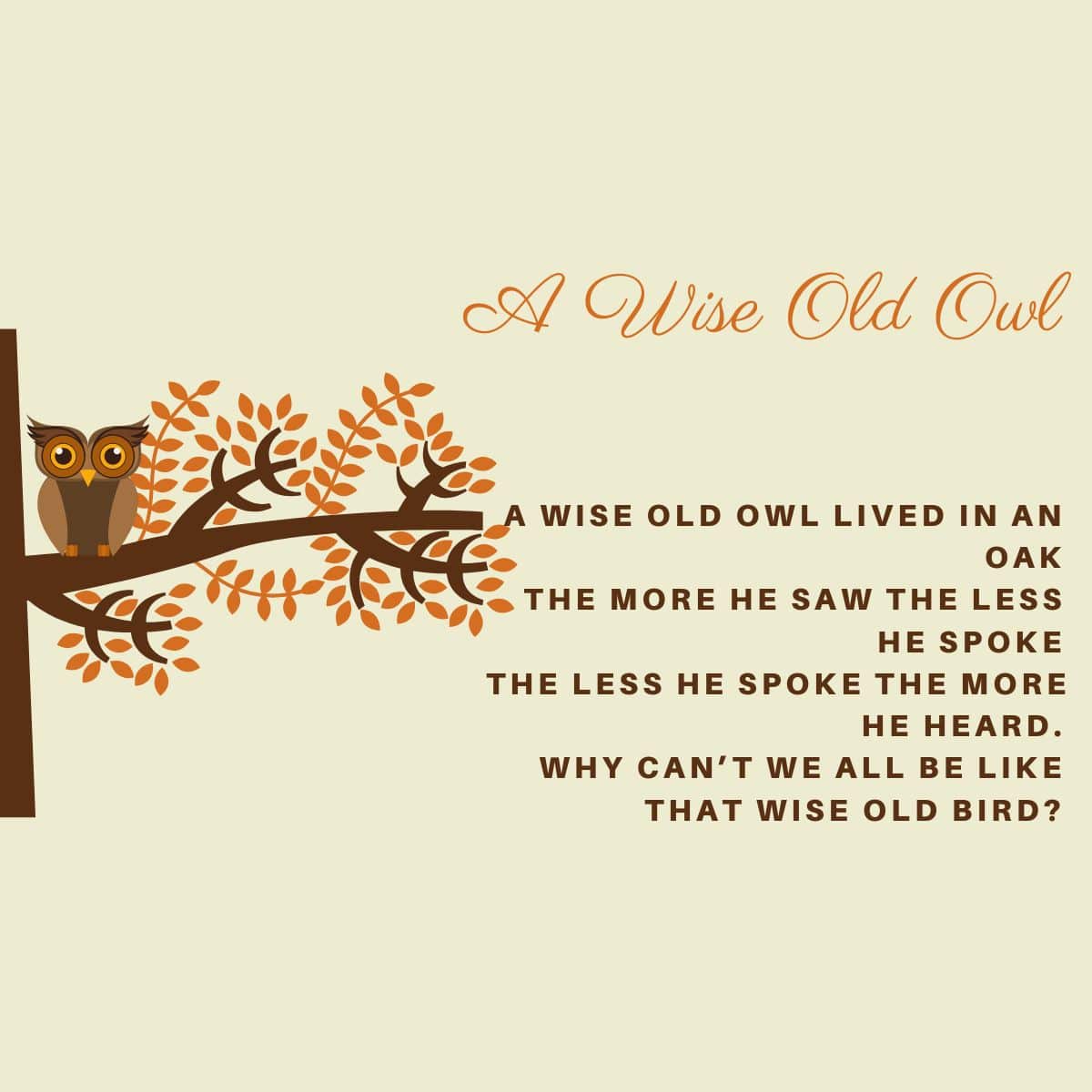A Wise Old Owl Lyrics on an owl and tree on background