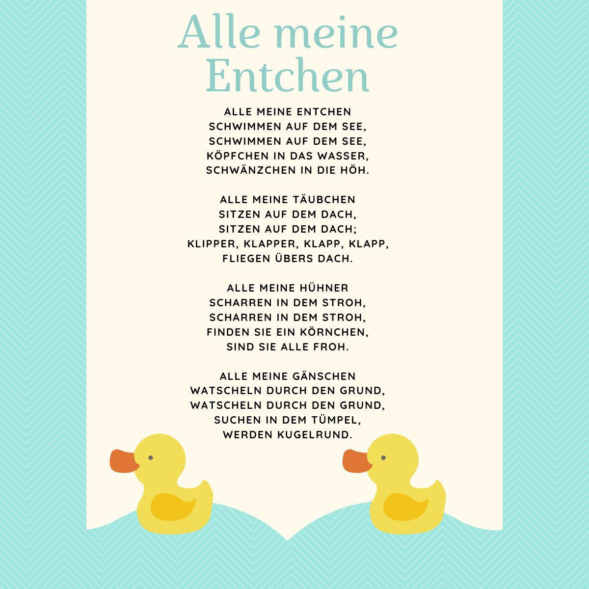 Alle Meine Entchen Lyrics with Ducks and Blue Background