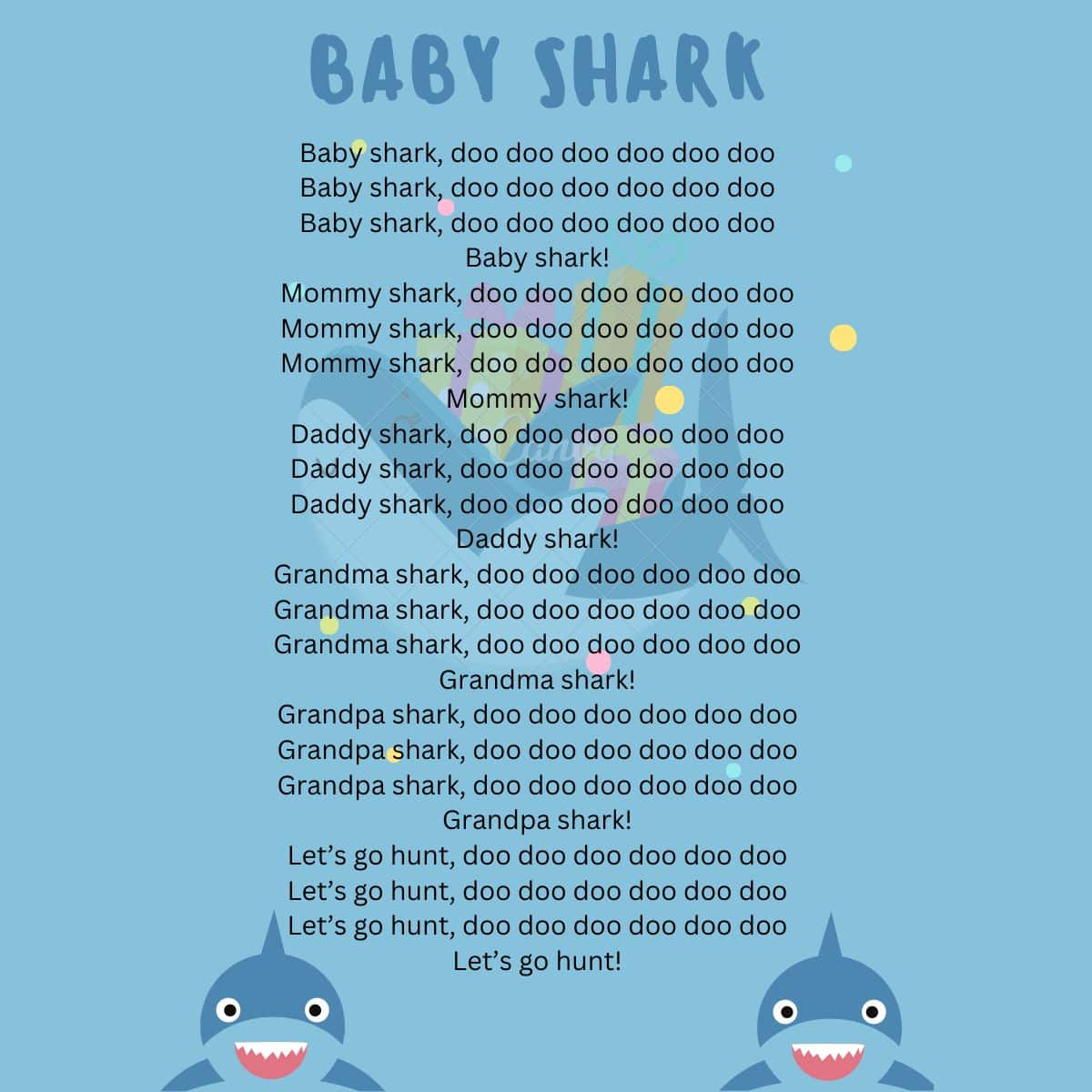 Baby Shark Lyrics on a Blue Background