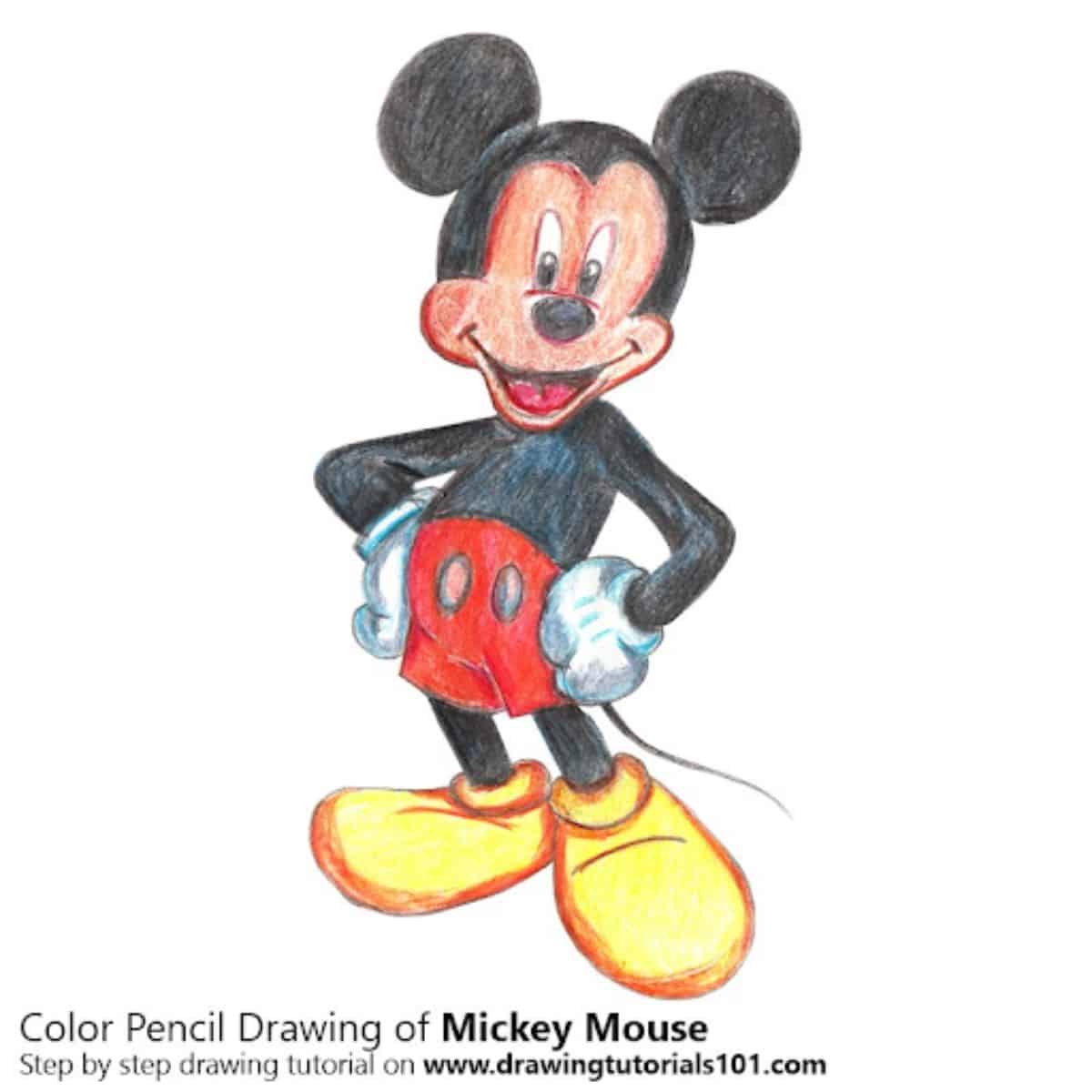 Color Pencil Drawing Of Mickey Mouse